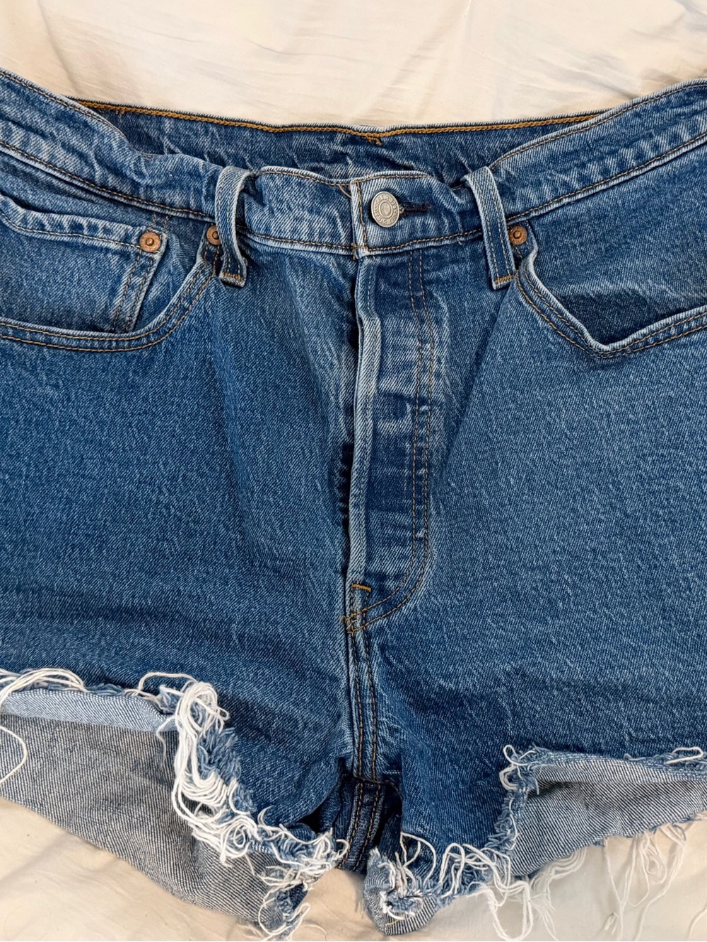 Levi's Dark Blue Frayed Cutoff Denim Shorts